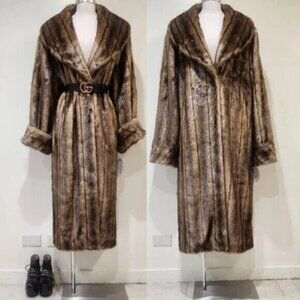 💥VINTAGE GLAM!💥VTG 70s/80s FULL LENGTH LIGHT WHISKEY/ BROWN FAUX SABLE COAT